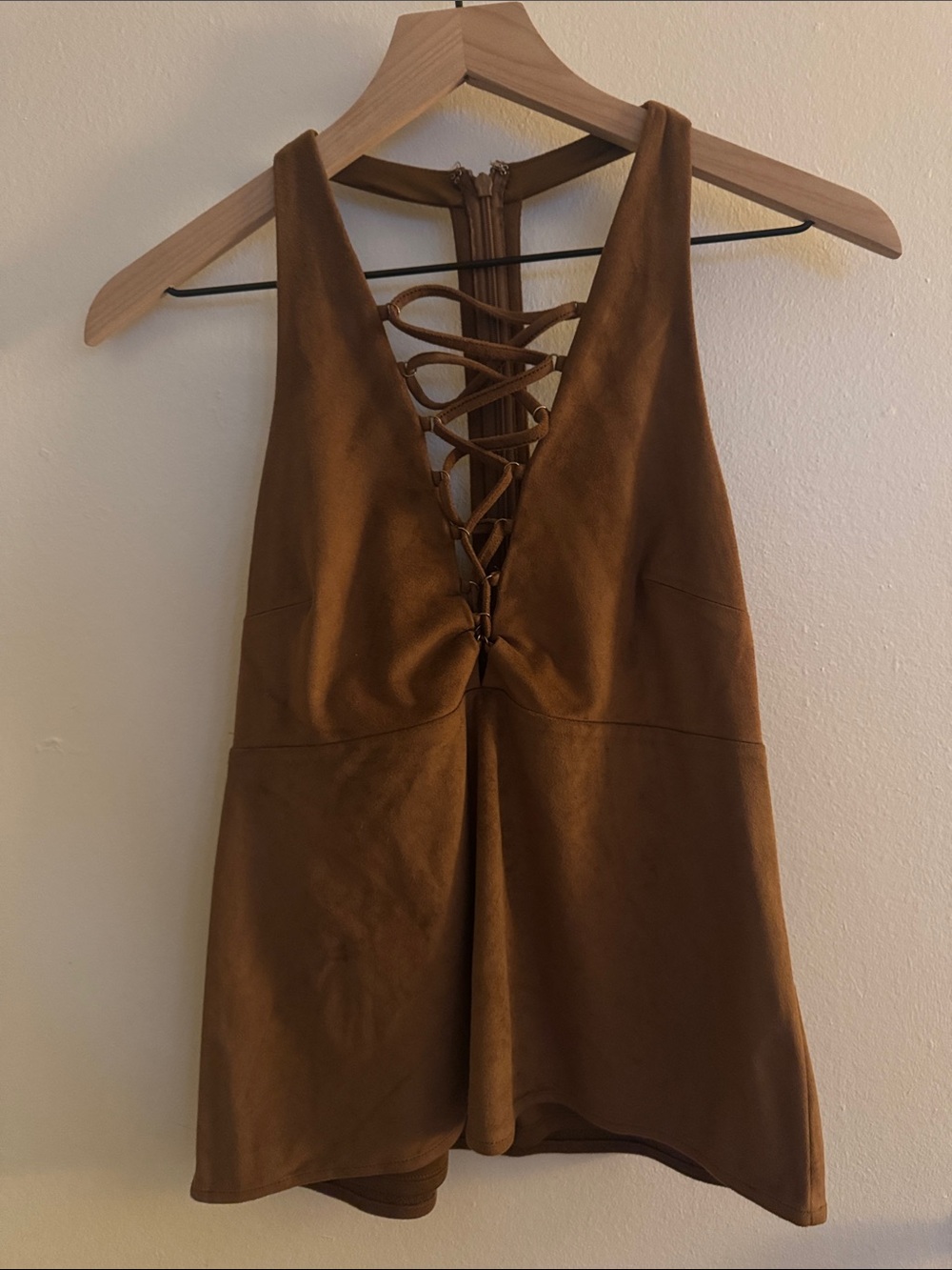 Express Brown Faux Suede Lace-Up Camisole